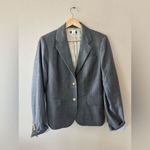 J Crew Women’s 100% Wool Grey Academia Vintage Career Blazer Gold Button Size 8